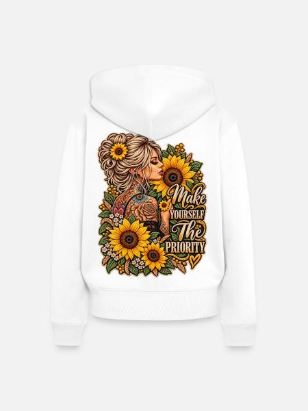 Sonnenblumen Selbstpriorität Illustration - Frauen Premium Bio Zip Hoodie - Weiß