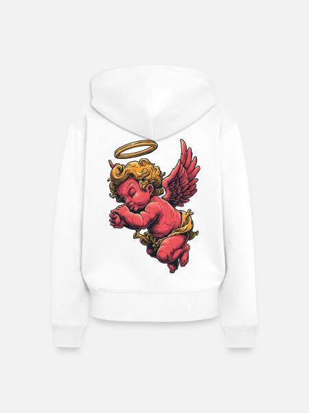 Purpurrote Cherub Halo Flügel - Frauen Premium Bio Zip Hoodie - Weiß