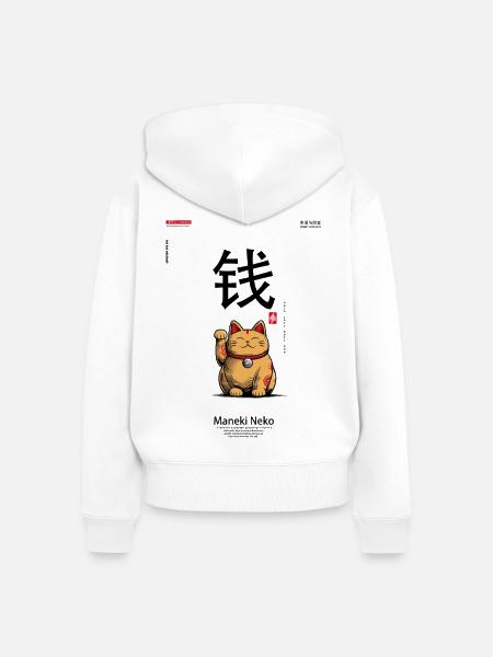 Maneki-Neko - Frauen Premium Bio Zip Hoodie - Weiß