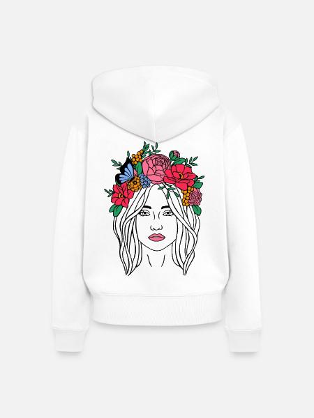 Boho Blumenfrau - Frauen Premium Bio Zip Hoodie - Weiß