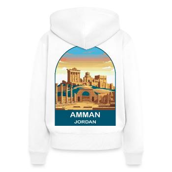 Art d’affiches de voyage vintage de la citadelle Jordan d’Amman - Sweat à capuche zippé Premium bio Femme - blanc - Dos - AI Model Female 172 light (172cm)
