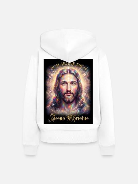Jesus Christus Ich segne Dich - Frauen Premium Bio Zip Hoodie - Weiß