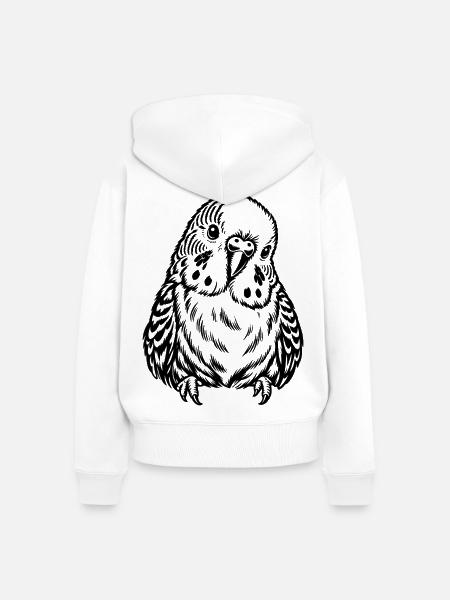 Wellensittich – Schwarz Weiß Vogelporträt - Frauen Premium Bio Zip Hoodie - Weiß
