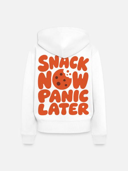 Snack Now Panic Later – Prokrastination - Frauen Premium Bio Zip Hoodie - Weiß