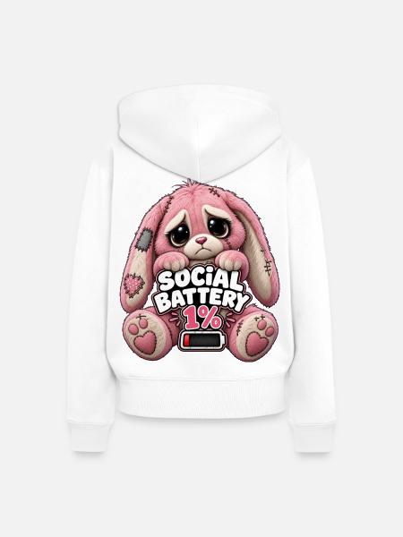 Kuschelhase Social Battery 1% - Frauen Premium Bio Zip Hoodie - Weiß