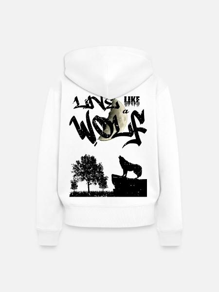 Lebe wie ein Wolf - Frauen Premium Bio Zip Hoodie - Weiß