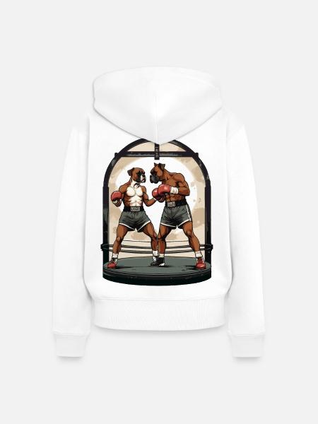 Hunde im Boxring - Frauen Premium Bio Zip Hoodie - Weiß