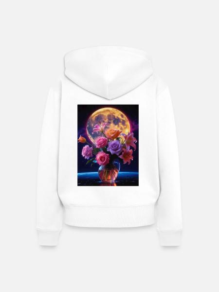 Himmlische Blüte bei Vollmond - Frauen Premium Bio Zip Hoodie - Weiß