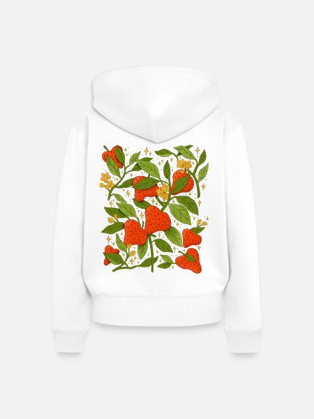 Erdbeeren und Blumen botanisch künstlerisch - Frauen Premium Bio Zip Hoodie - Weiß