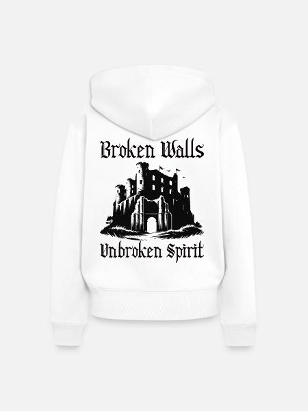 Ruinen Design – Unbroken Spirit - Frauen Premium Bio Zip Hoodie - Weiß