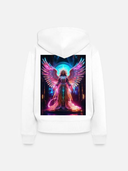Neon-Seraphim_Fluegel_aus_Energie - Frauen Premium Bio Zip Hoodie - Weiß