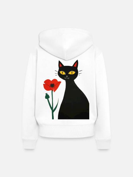 Schwarze Katze mit Mohnblumen - Frauen Premium Bio Zip Hoodie - Weiß