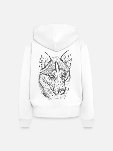 Wolfsblick Graustufen Illustration - Frauen Premium Bio Zip Hoodie - Weiß