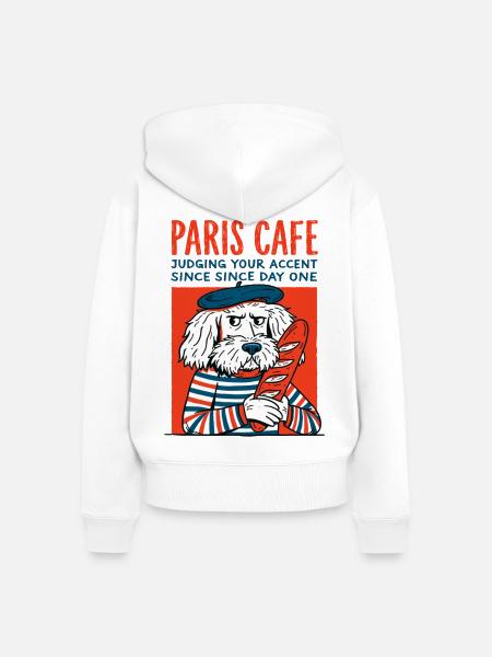 Paris Café Hund mit Baguette - Frauen Premium Bio Zip Hoodie - Weiß