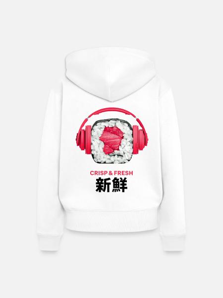 Krisp Frisch Sushi Kopfhörer Design - Frauen Premium Bio Zip Hoodie - Weiß