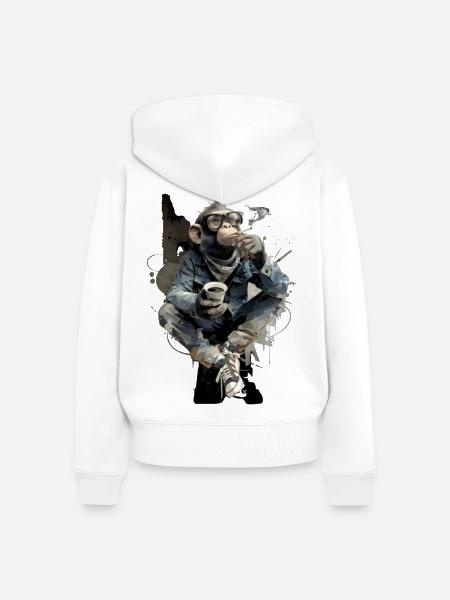 Kaffee-Chimp im Denim: Urban Chill - Frauen Premium Bio Zip Hoodie - Weiß