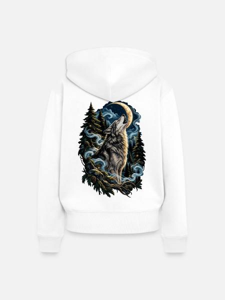 Wolfsmond im Wald - Frauen Premium Bio Zip Hoodie - Weiß