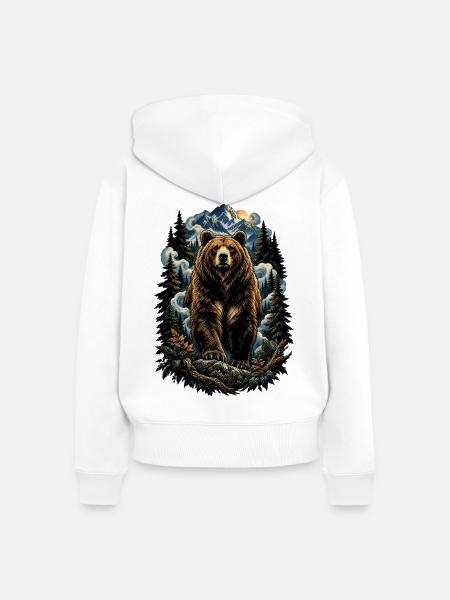 Bär im Bergwald – Natur-Tierkunst - Frauen Premium Bio Zip Hoodie - Weiß