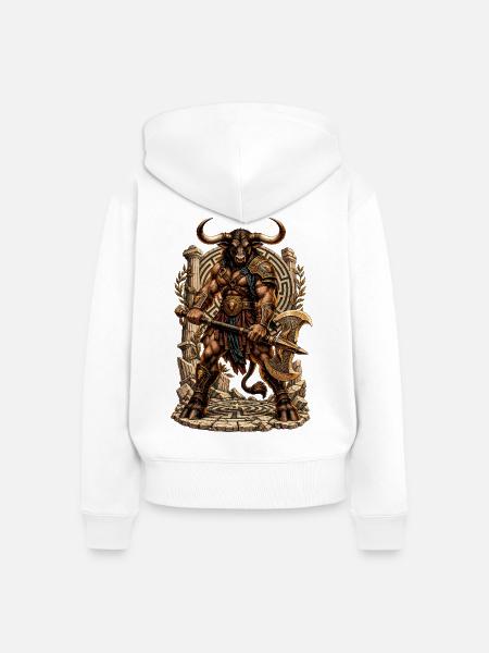 Minotaurus Krieger im Labyrinth - Frauen Premium Bio Zip Hoodie - Weiß