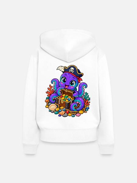 Piraten-Tintenfisch mit Schatztruhe - Frauen Premium Bio Zip Hoodie - Weiß