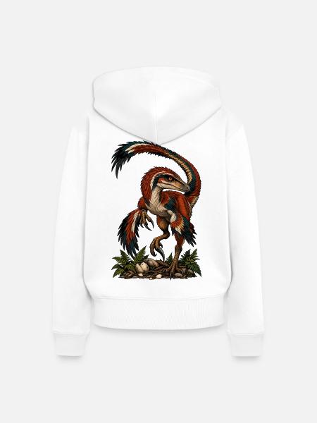 Bunter Urvogel-Raptor auf Dunkel - Frauen Premium Bio Zip Hoodie - Weiß