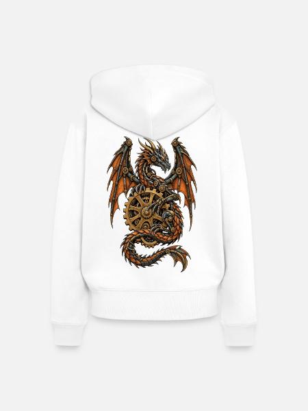 Steampunk Drache mit Zahnrädern - Frauen Premium Bio Zip Hoodie - Weiß