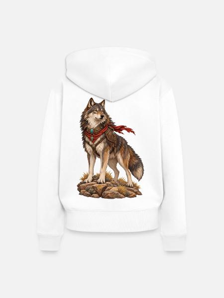 Ritterwolf mit rotem Schal - Frauen Premium Bio Zip Hoodie - Weiß