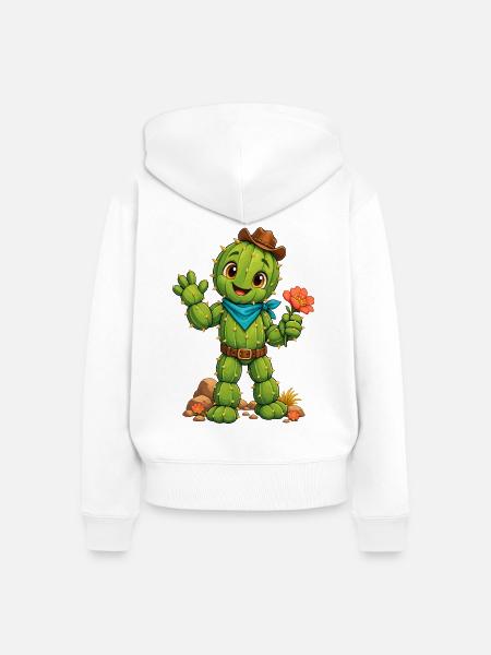 Kaktusheld mit Blumenblüte - Frauen Premium Bio Zip Hoodie - Weiß