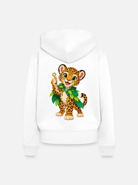 Jungle Leopardenkind mit Blattkrone - Frauen Premium Bio Zip Hoodie - Weiß