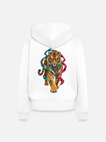 Tiger mit bunten Bändern Ornament - Frauen Premium Bio Zip Hoodie - Weiß