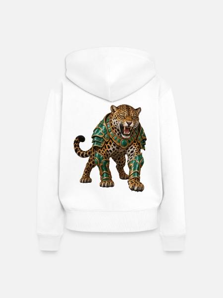 Jaguargolem in Smaragdrüstung - Frauen Premium Bio Zip Hoodie - Weiß