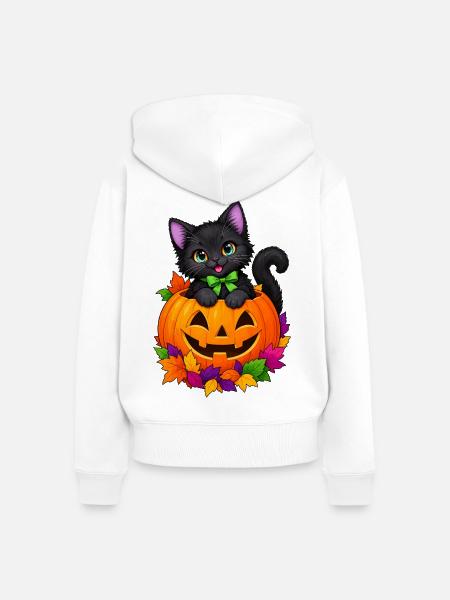 Kätzchen im Kürbis Halloween - Frauen Premium Bio Zip Hoodie - Weiß