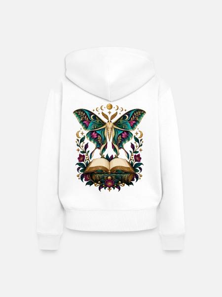 Buchfalter Mondzauber - Frauen Premium Bio Zip Hoodie - Weiß