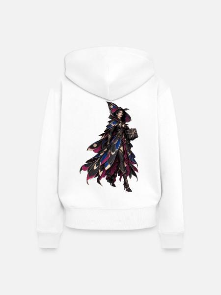 Farbige Hexenkappe mit Flügeln - Frauen Premium Bio Zip Hoodie - Weiß