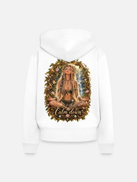 Beruhigende Waldelfe Meditation - Frauen Premium Bio Zip Hoodie - Weiß