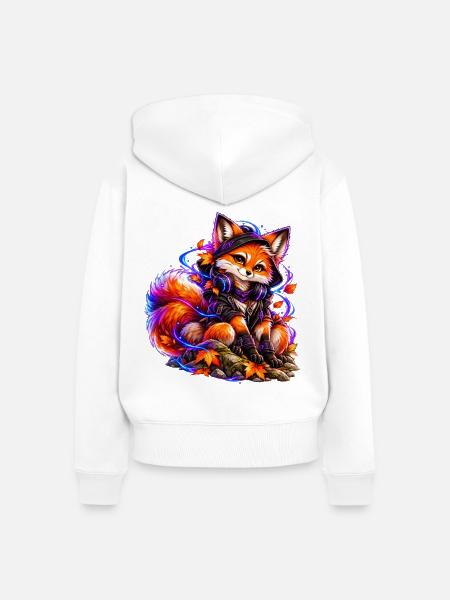 Neon-Fuchs – Gamer im Herbstmodus - Frauen Premium Bio Zip Hoodie - Weiß