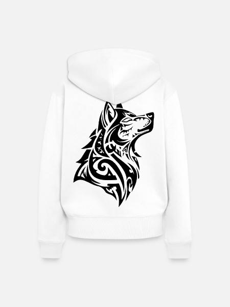 Wolf Tribal Tattoo - Frauen Premium Bio Zip Hoodie - Weiß