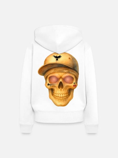 Bronzefarbenes Totenkopf-T-Shirt-Design. - Frauen Premium Bio Zip Hoodie - Weiß