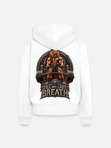 Löwe Gewichtheben Training Spruch - Frauen Premium Bio Zip Hoodie - Weiß