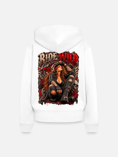 Wildride Lebe Frei Rock-Style - Frauen Premium Bio Zip Hoodie - Weiß