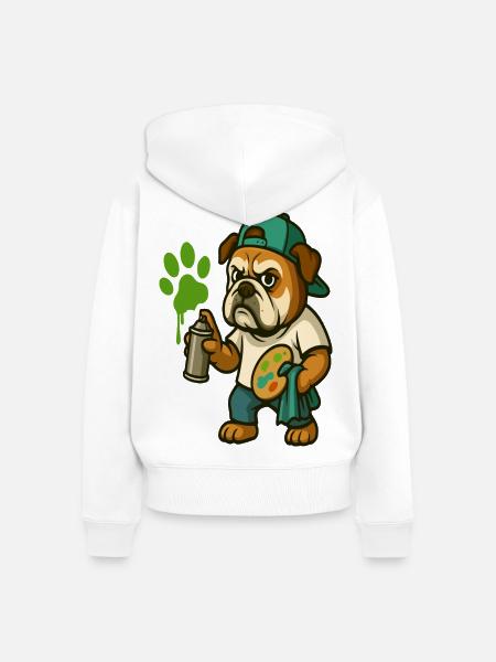 Graffiti-Bulldoggen-Maskottchen mit Sprühfarbe - Frauen Premium Bio Zip Hoodie - Weiß