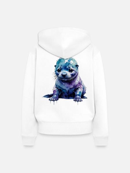 Aquarell-Seehundjunge Blauviolett - Frauen Premium Bio Zip Hoodie - Weiß
