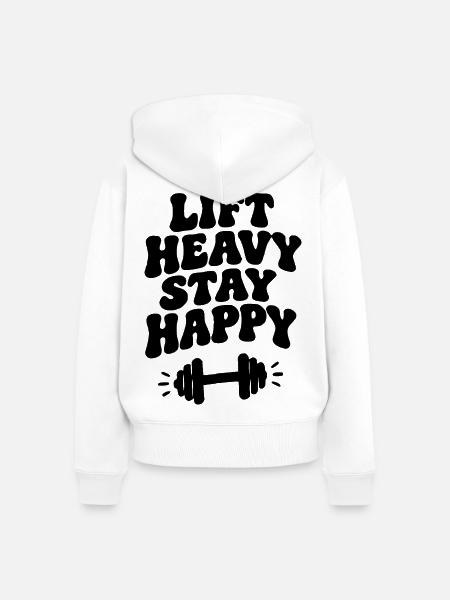 Lift Heavy Be happy - Frauen Premium Bio Zip Hoodie - Weiß