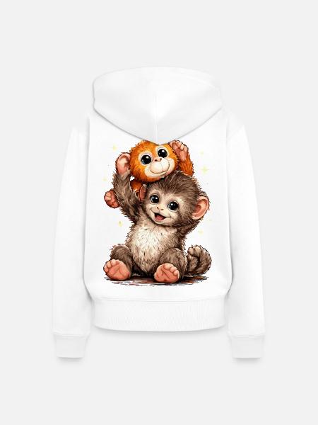 Cute Monkey Punch Japanese Meme - Frauen Premium Bio Zip Hoodie - Weiß