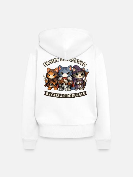 Kriegerkatzen und Nebenquests-Humor - Frauen Premium Bio Zip Hoodie - Weiß