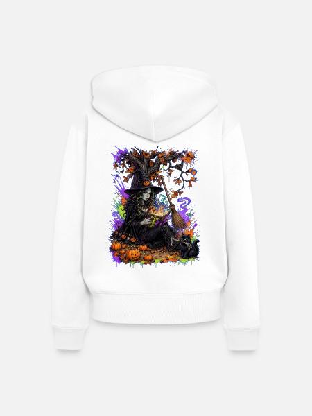 Hexen – Grimoire-Hexe - Frauen Premium Bio Zip Hoodie - Weiß