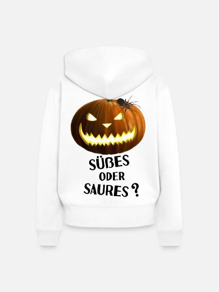 Süßes oder Saures - Kürbis mit Spinne - Frauen Premium Bio Zip Hoodie - Weiß