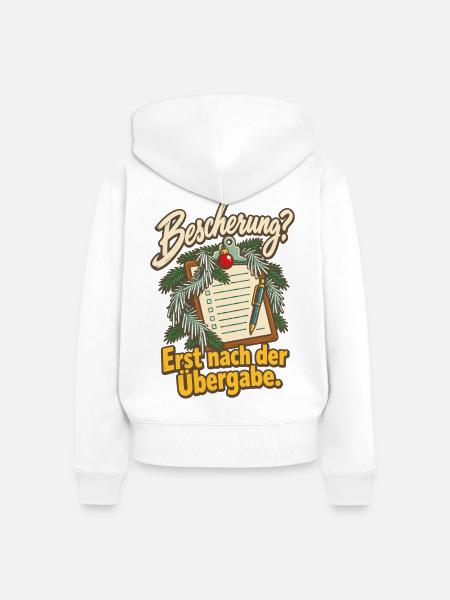 Bescherung erst nach der Übergabe - Frauen Premium Bio Zip Hoodie - Weiß
