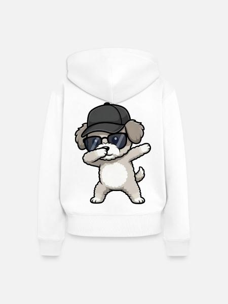 Dabbing Zwergpudel - Frauen Premium Bio Zip Hoodie - Weiß
