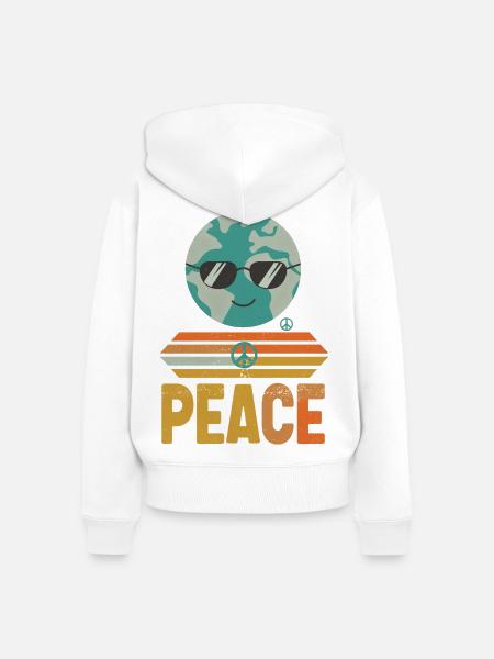 Erde mit Peace-Sonnenbrille Retro - Frauen Premium Bio Zip Hoodie - Weiß